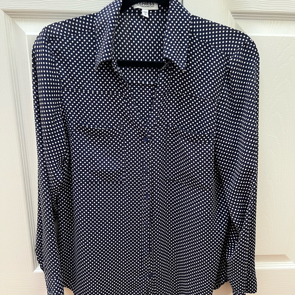 Express Portofino Shirt- navy blue with white dots